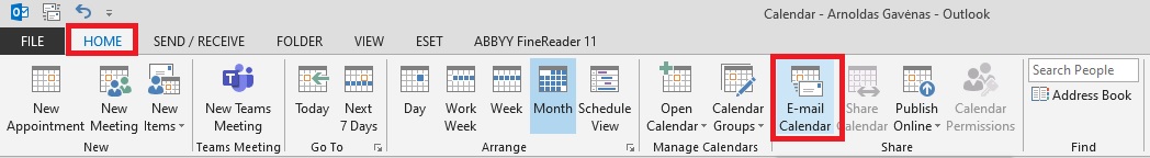 Kalendoriaus pasirinkimas